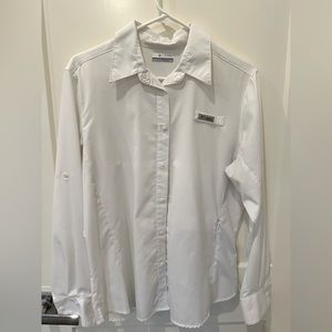 Columbia PFG White Long Sleeve Snap Top Size Large